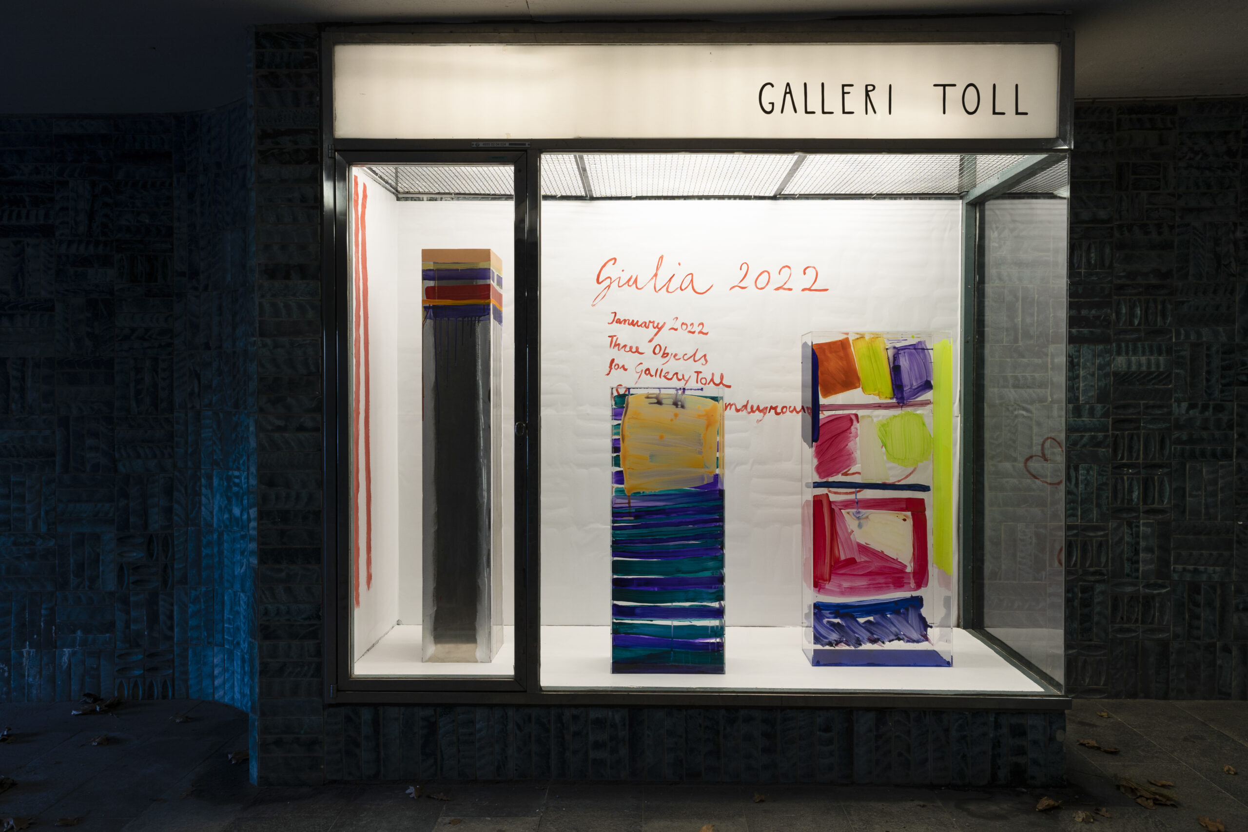 Image of art installation sculpture paintings. Artist Giulia Cairone
